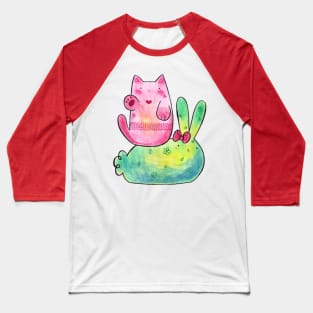 Pink Cat and Green Bunny Baseball T-Shirt